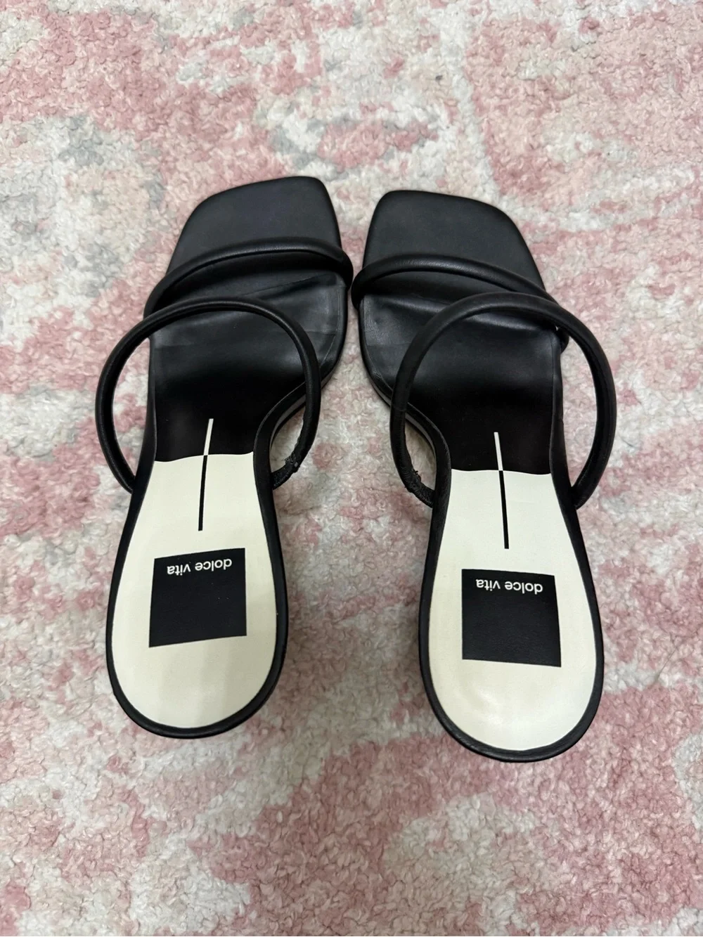 Dolce Vita Black Minimalist Double-Strap Square-Toe Heels